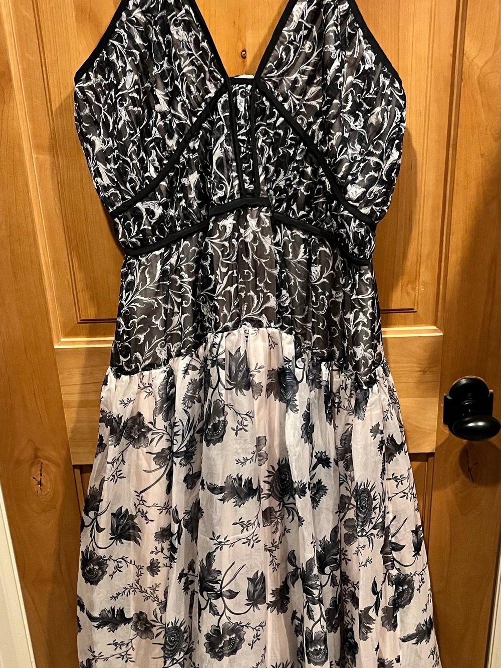 Anthropologie Black and White Floral A-Line Dress